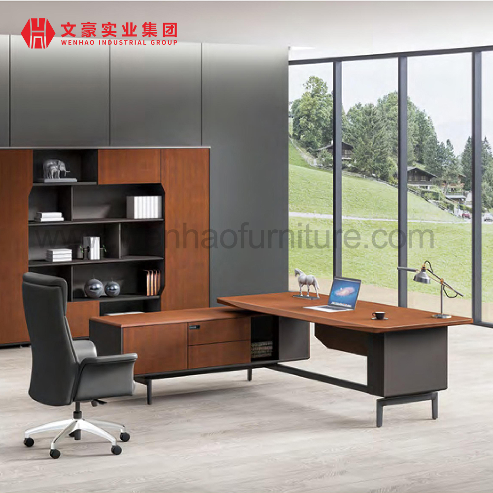 来自中国的木制专业办公家具行政形状 L Boss 豪华办公桌带书柜