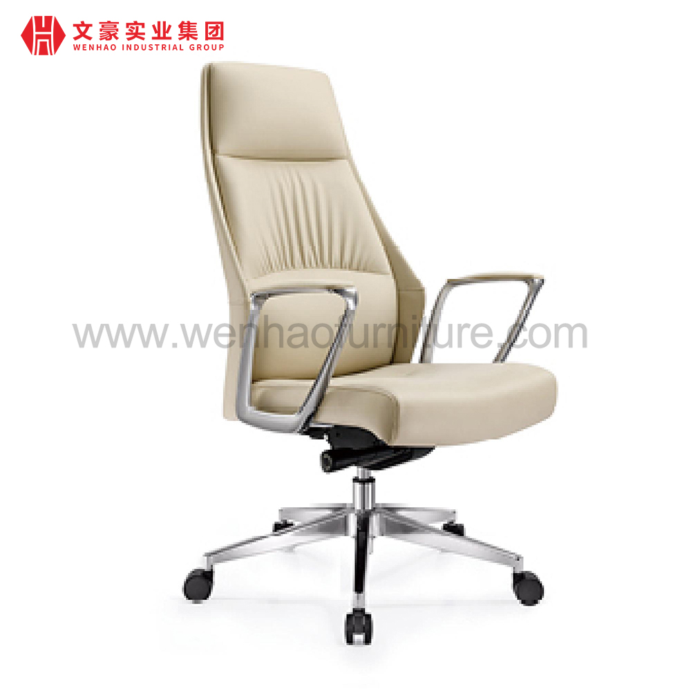 优雅高背办公椅带头枕首席执行官办公椅白色皮革行政软垫办公桌椅 