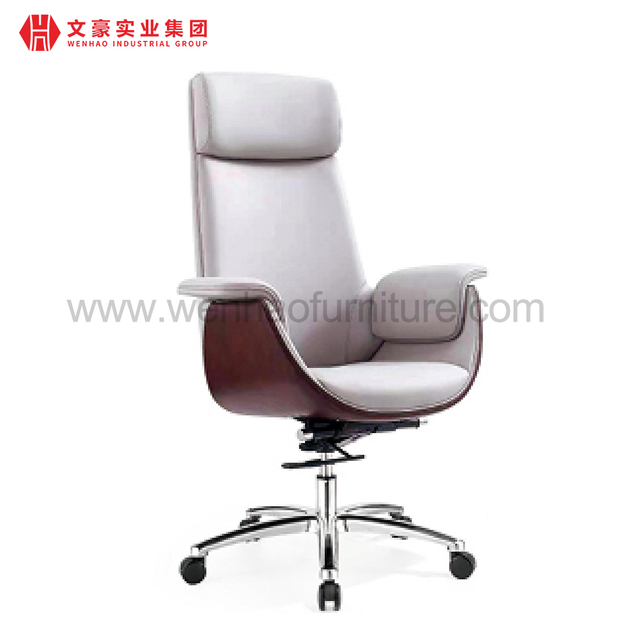 现代皮革行政办公椅带头枕白色和灰色旋转专业办公桌椅