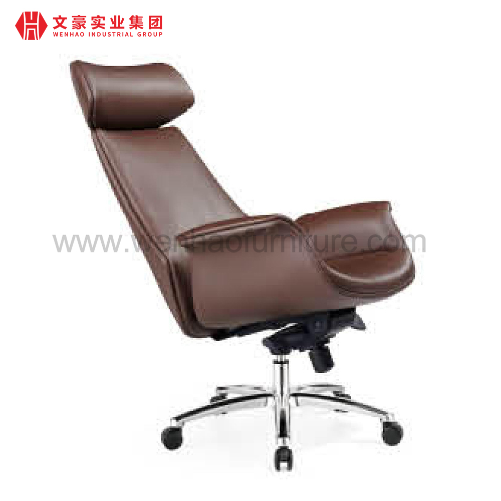 带头枕的皮革老板办公椅现代行政 PU 扶手椅带脚轮