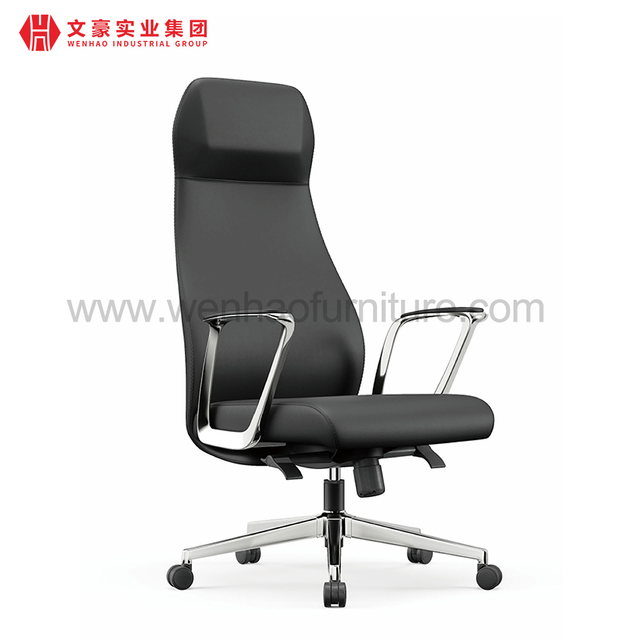 黑色高背皮革行政办公椅带头枕旋转软垫专业办公桌椅