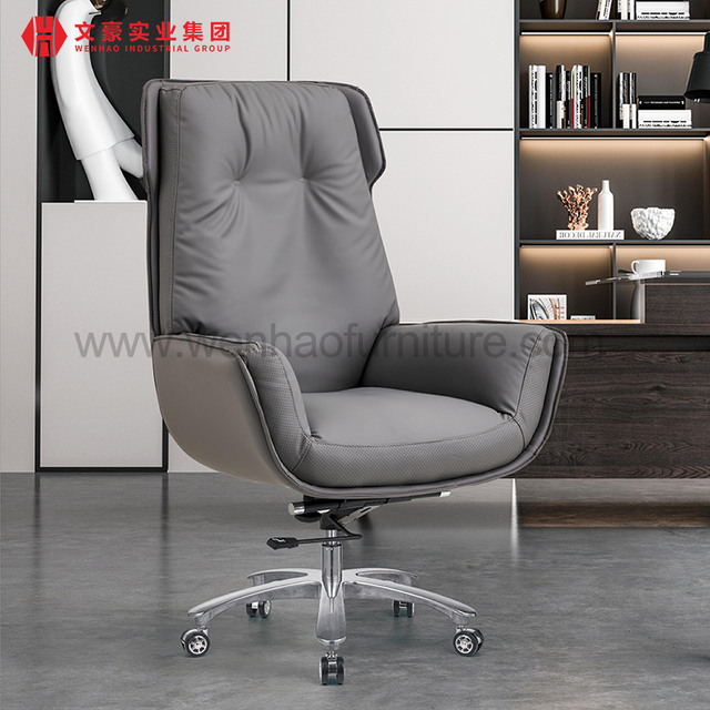 舒适皮革行政办公椅灰色旋转专业软垫桌椅